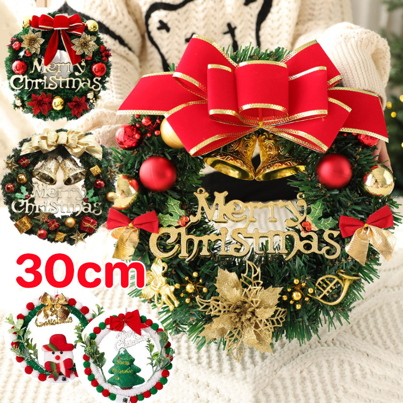 พร้อมส่ง พวงดอกไม้คริสต์มาส แขวนประตู 30cm Christmas Wreath ของตกแต่งคริสต์มาส