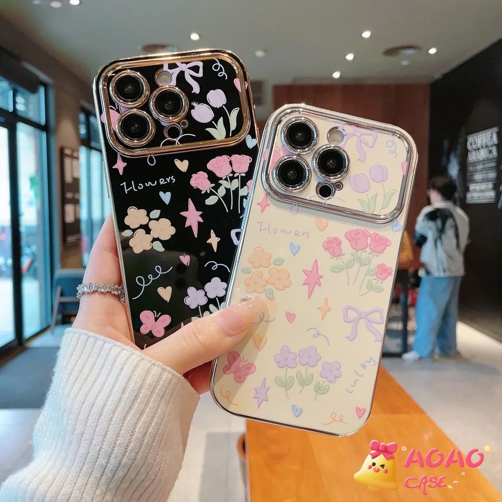 เคสไอโฟน 16 สำหรับ iPhone 11 13 15 16 14 12 Pro Max 7 8 16 Plus XR X XS Max ฤดูใบไม้ผลิดอกไม้โรแมนติกโรแมนติกปกอ่อนนุ่ม