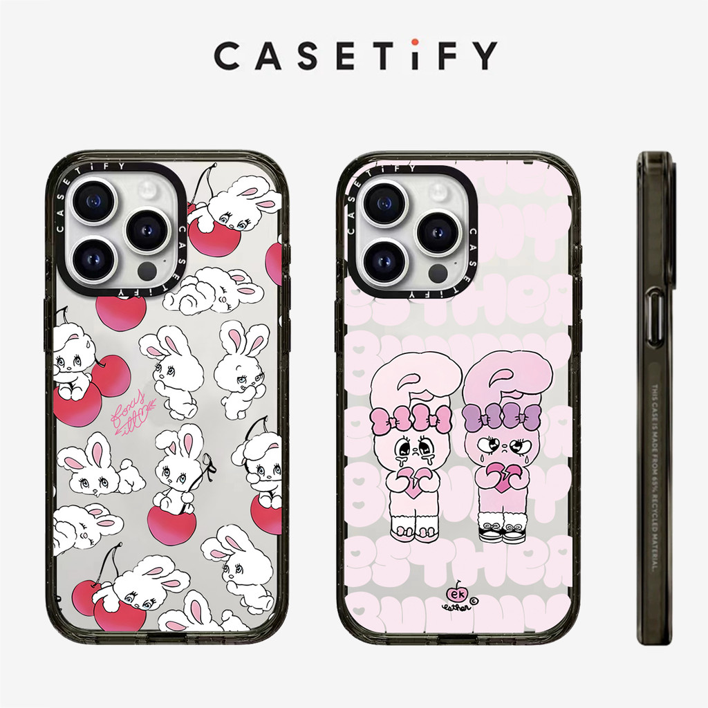 การ์ตูนเชอร์รี่กระต่ายอะคริลิคป้องกันการตกเคสโทรศัพท์สําหรับ ไอโฟน 16 โปรแม็กซ์ 16มือโปร 15 โปรแม็กซ์ 15 16 14 13 12 11 มือโปร สูงสุด กรณีแพคเกจเต็มดูดซับแรงกระแทกฝ้าปกห