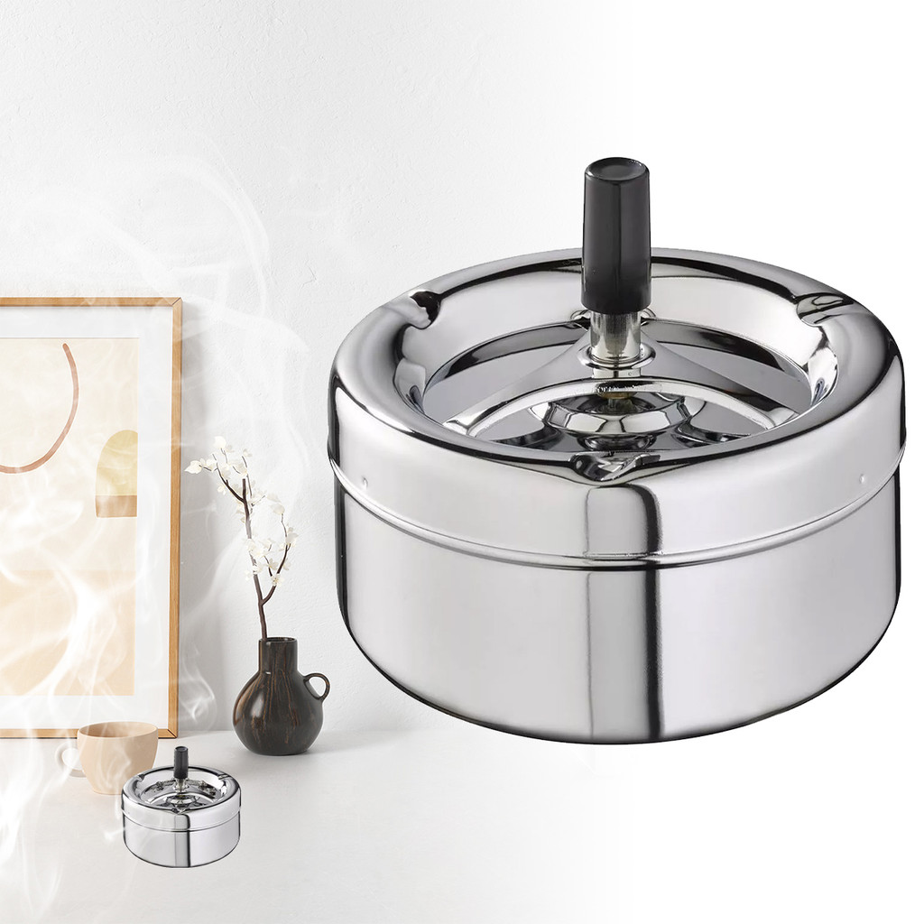 IlislandPress หมุนฝาปิดสําหรับ Home Office Hotel สแตนเลส Spinning Plain Ash ถาด Ash Ashtray