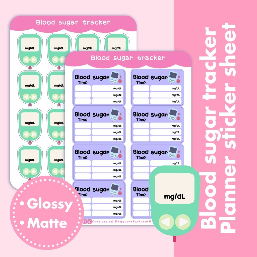 Blood sugar tracker | Kawaii tracker sticker sheet สติ๊กเกอร์บันทึกค่าน้ำตาลในเลือด เตือนความจำ แพลนเนอร์สติ๊กเกอร์ ข...