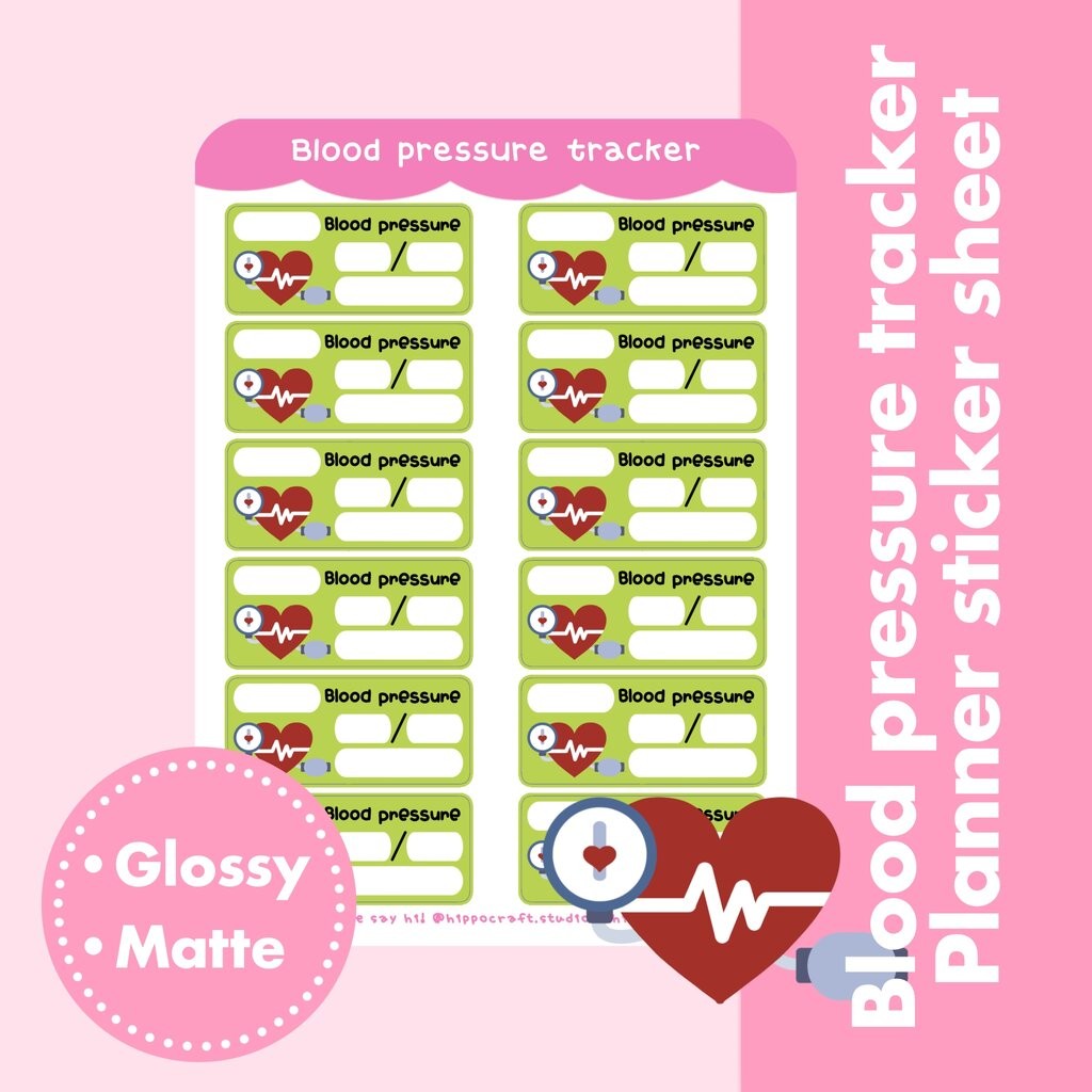Blood pressure tracker | Kawaii tracker sticker sheet สติ๊กเกอร์บันทึกนัดความดันเลือด น่ารัก สไตล์ดูเดิล สีพาสเทล ขนา...