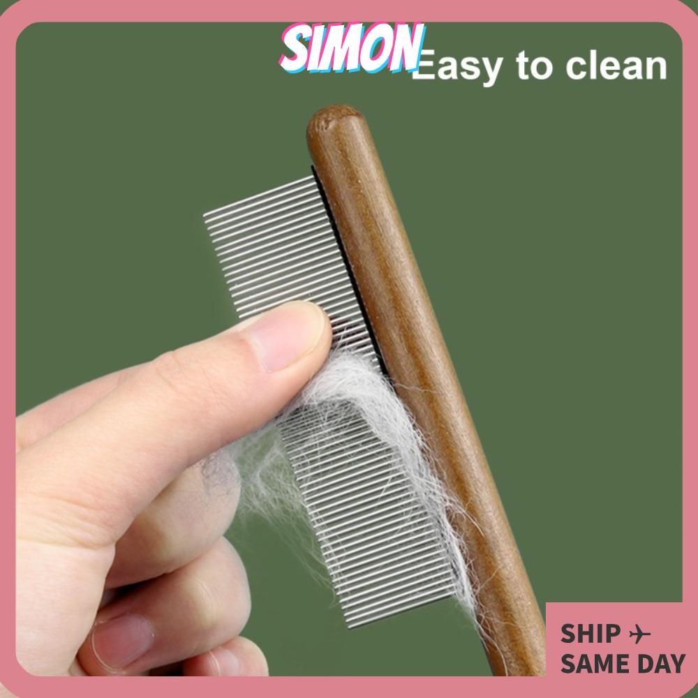 Simon หวีสัตว์เลี้ยงสําหรับแมวขนยาวและขนสั้นด้ามไม้หวีกรูมมิ่งสุนัขฟันสแตนเลส
