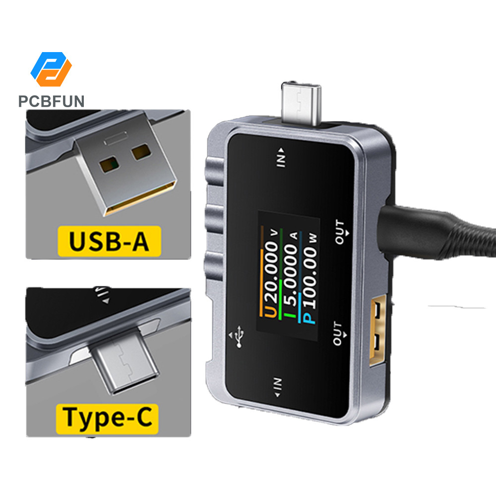 Pcbfun FNAC-28 เครื่องทดสอบ USB มัลติฟังก์ชั่นเครื่องวัดกระแสไฟฟ้าและแรงดันไฟฟ้า Fast Charging Power Meter A To C อุณหภูมิคู่ ℃/℉ ฟังก์ชั่นการสลับ