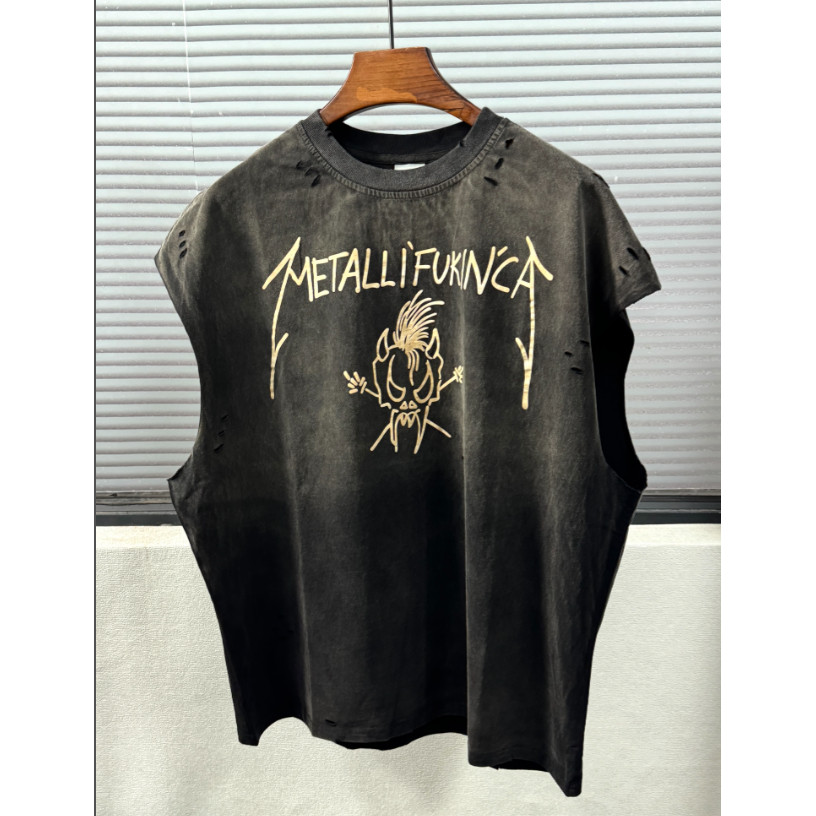 ขายร้อน SAINT < Metallica Band Limited} Limited Wasteland Style Hand-Worn Heavy Washing Vest เสื้อยืด