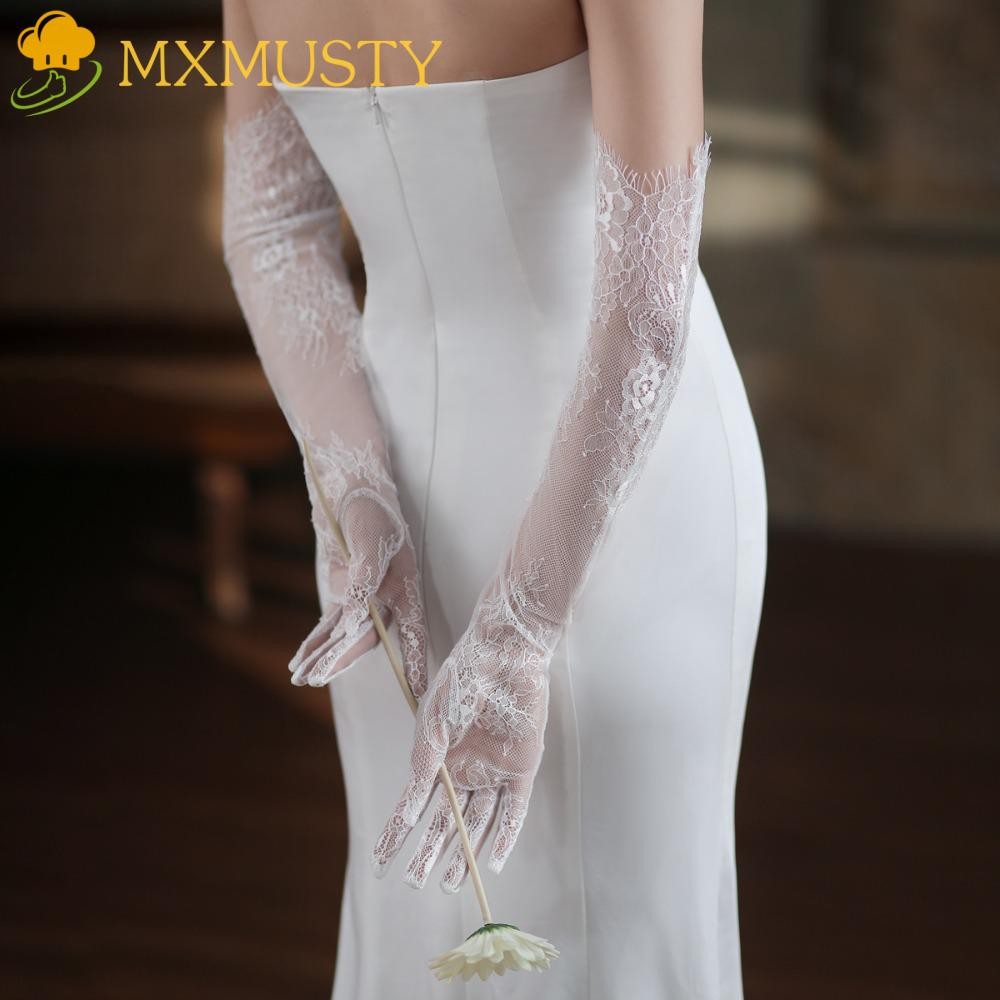 Mxmusty เจ้าสาวตาข่ายถุงมือที่สง่างามบางอาหารค่ําชุดถุงมือสั้นชุดอุปกรณ์เสริมตาข่ายแต่งงานนวม