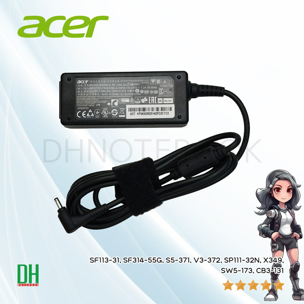 อะแดปเตอร์ชาร์จโน๊ตบุ๊ค Acer 19V 2.37A [ 3.0*1.1 ] 45W สำหรับ Swift, Aspire, Spin, TravelMate