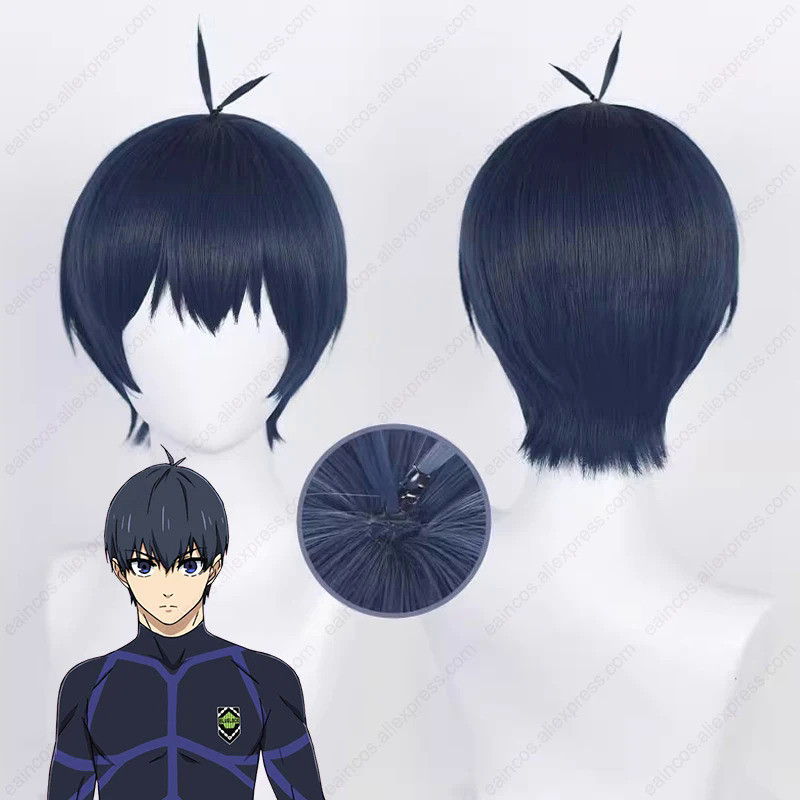 Anime Isagi Yoichi Cosplay Wig 28cm Dark Blue Short Wigs Heat Resistant Synthetic Hair