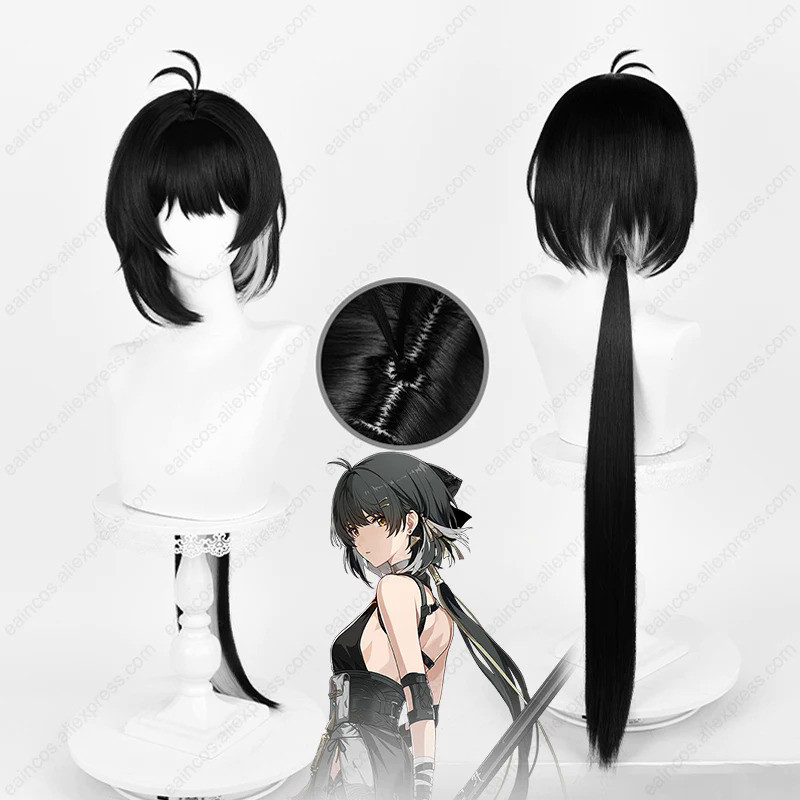 Female Rover Cosplay Wig 98cm Long Ponytail Wigs Black Mixed Color Heat Resistant Synthetic Hair