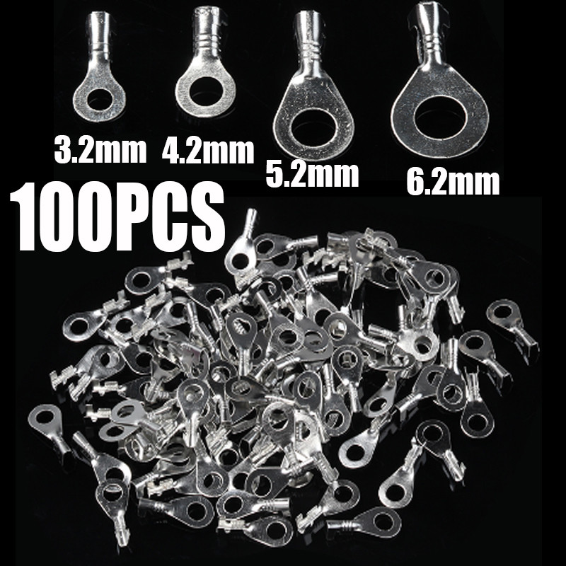 Urwall 100PCS Non-insulated แหวนสาย Lugs Terminals Naked Connector 3.2-6.2 มม.ขั้วต่อสายไฟทองเหลือง Terminals ชิ้นส่วนฮาร์ดแวร์