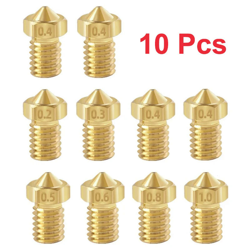 10 Pcs E3D V6 Brass Nozzle 0.2/0.3/0.4/0.5/0.6/0.8/1.0 M6 Threaded Copper For 1.75 Filament V5 V6 Ho