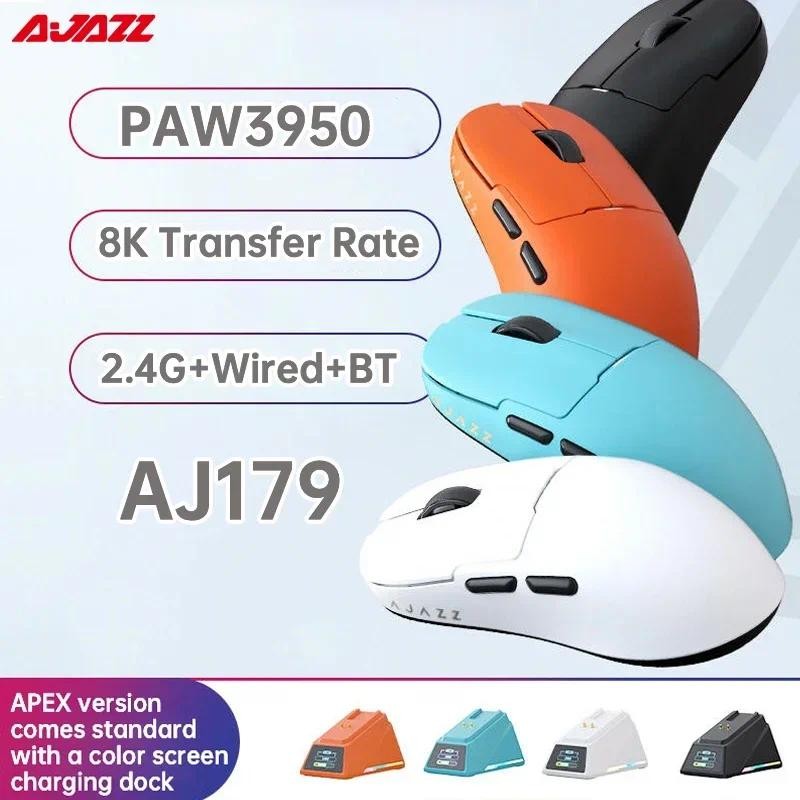 Ajjazz AJ179 P/PRO/APEX PAW3395 เมาส์ไร้สายแบบมีสายน้ําหนักเบาพร้อมฐานชาร์จแม่เหล็ก Ergonomic Macro 