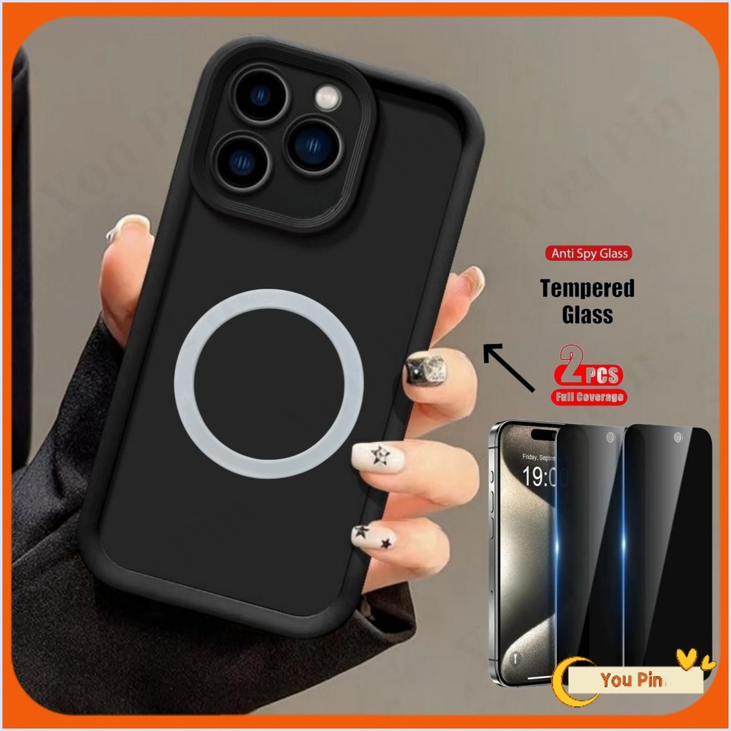 2 ชิ้น anti-Spy ฟิล์ม + เคสสําหรับ Infinix Smart 8 9 Hot 40 40i 50i Tecno Spark 20 20C GO 2024 Pro เคสแม่เหล็กที่เรียบง่ายและคุณภาพสูง + ฟิล์มกระจกนิรภัยป้องกันการแอบดู 2 ชิ้น