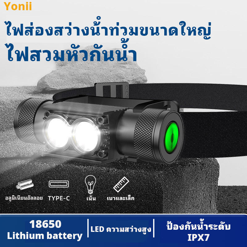 Yonii Head Light ไฟหน้าแบบชาร์จไฟได้นำแสงกลางแจ้งน้ำหนักเบาตกปลากลางคืนขี่แคมป์ปิ้งเดินป่าอลูมิเนียมอัลลอยด์ไฟหน้า