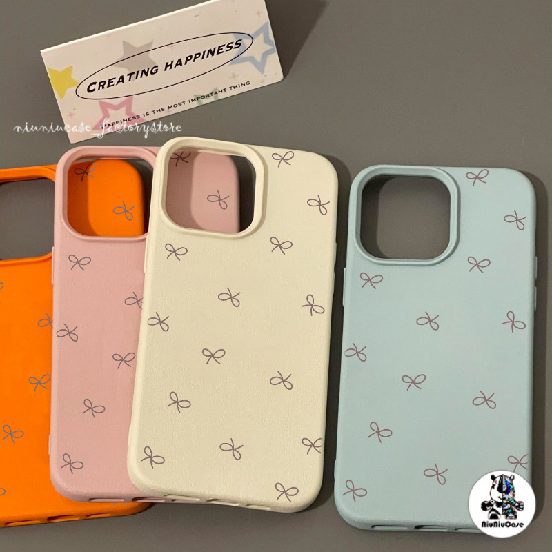เคส For iPhone 13 เคสหนังเนื้อนิ่มสีแคนดี้ โบว์สีสันสดใสน่ารัก For iPhone 15 16 13 14 12 11 Pro Max X XS XR 7 8P เคสหนัง
