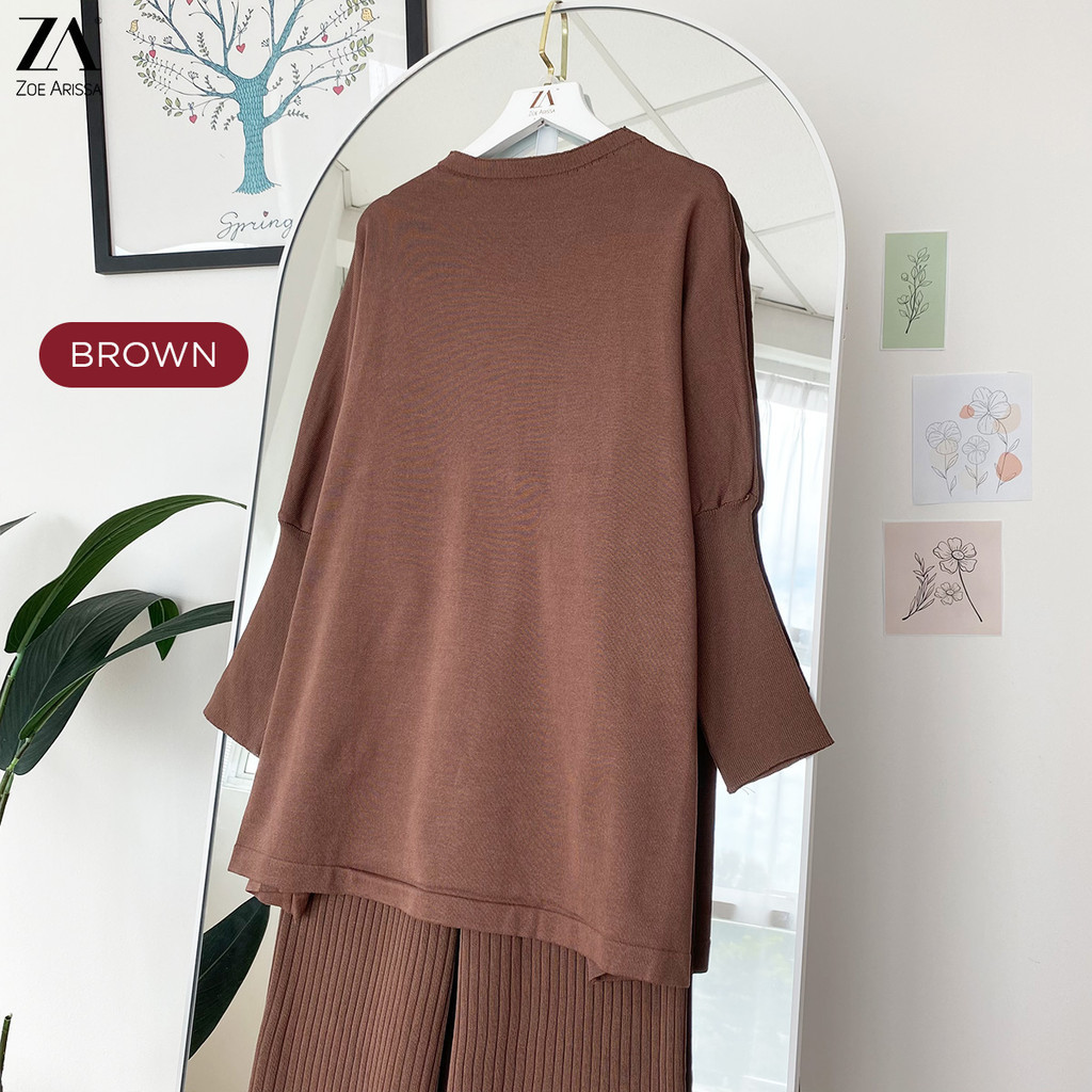 ZOE ARISSA SET MUSLIMAH Zeffy Cherrish Blouse Set Pant Loose Baju Set with Pleated Pants Stretch เสื