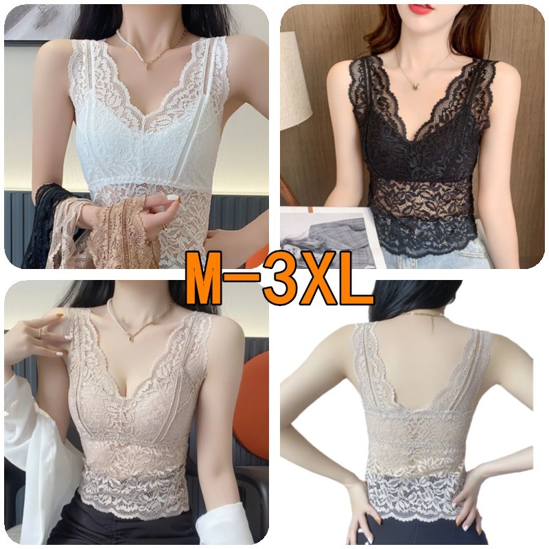 เสื้อแซนโดทอยเปอร์สำหรับผู้หญิง ทรงครอปท้อปแขนกุด วัสดุโครเชต์ มีด้านในเสริม พอดีไซส์จาก M ถึง 3XL (น้ำหนัก 40-78 กก.)