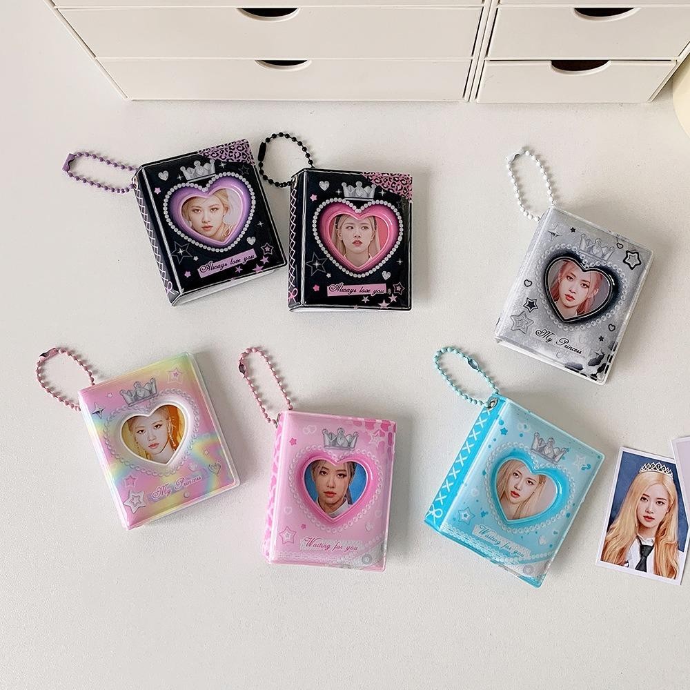 CYBERZAP ที่ใส่โฟโต้การ์ดเกาหลี, Mini Crown Love Heart PVC Card Cover ID Photocard กรอบ,แขวนตกแต่งพวงกุญแจจี้เกาหลีสไตล์การ์ดป้องกันกรณีสาวของขวัญ