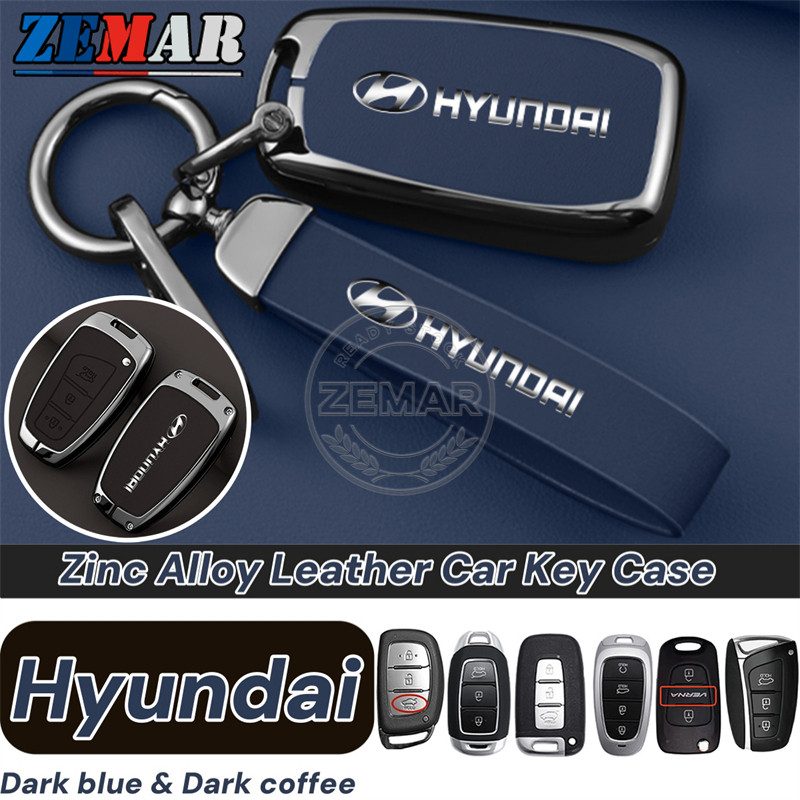 Hyundai ฝาครอบกุญแจหนัง โลหะผสมสังกะสี ป้องกันสมาร์ทคีย์ สําหรับ Ioniq 5/6, Creta, Stargazer, Kona, Elantra N, H1, Staria, Grand i10 พร้อมพวงกุญแจรถยนต์