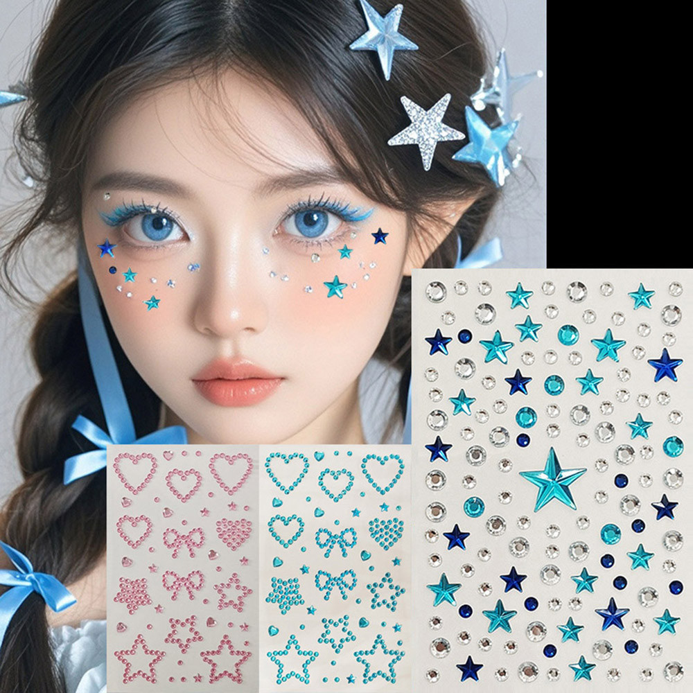 Facial Rhinestone Self กาวผสม 3D เพชรอัญมณี Body Brow คริสตัล Fairy ความงามที่มีสีสัน Bling Tattoo สติกเกอร์
