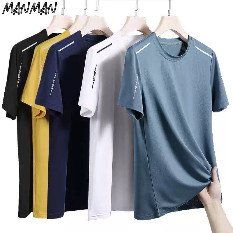 MANMAN แขนสั้นผู้ชาย เสื้อยืดกีฬา แบบหลวม แห้งเร็ว คอกลม เลือกได้หลายสี ชุดคู่รัก