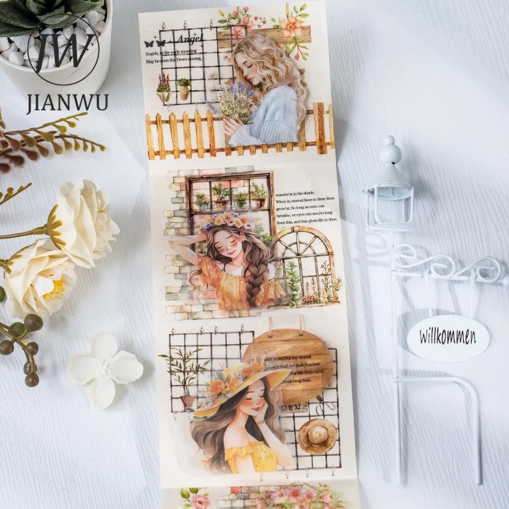 Jianwu 2 ม้วนสวนดอกไม้ Secert สภาพแวดล้อม Series Vintage รั้วภูมิทัศน์วัสดุ Collage เทป Creative Journal เครื่องเขียน