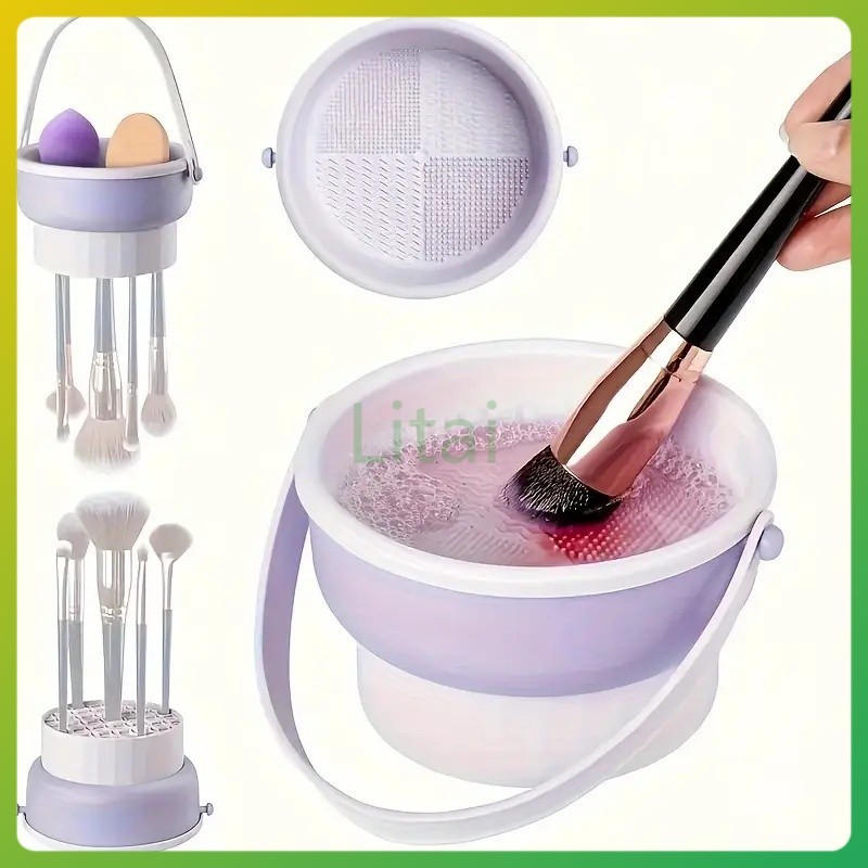 litai เครื่องทำความสะอาดแปรงแต่งหน้าซิลิโคน 3-in-1 เครื่องมือทำความสะอาดแปรงแต่งหน้า สะดวก ใช้งานง่าย