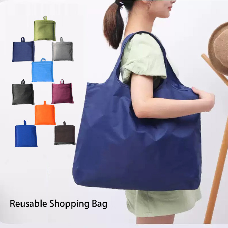 ถุงช้อปปิ้งนํากลับมาใช้ใหม่ได้ พับขนาดใหญ่ Tote Shopping Bags พับในกระเป๋าล้างทําความสะอาดได้ร้านขายของชํากระเป๋าสีบริสุทธิ์