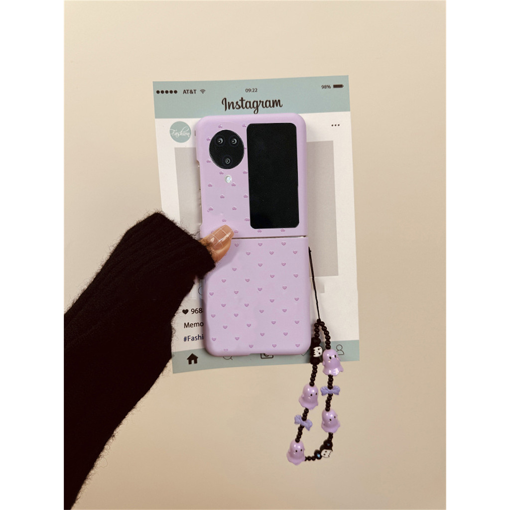 น่ารักเต็มหน้าจอหัวใจรักเคสโทรศัพท์สีม่วงพร้อมสร้อยข้อมือมอนสเตอร์สีม่วงสําหรับoppoค้นหาn3 Flip N3Flip Findn3Flipกันกระแทกปกหลัง
