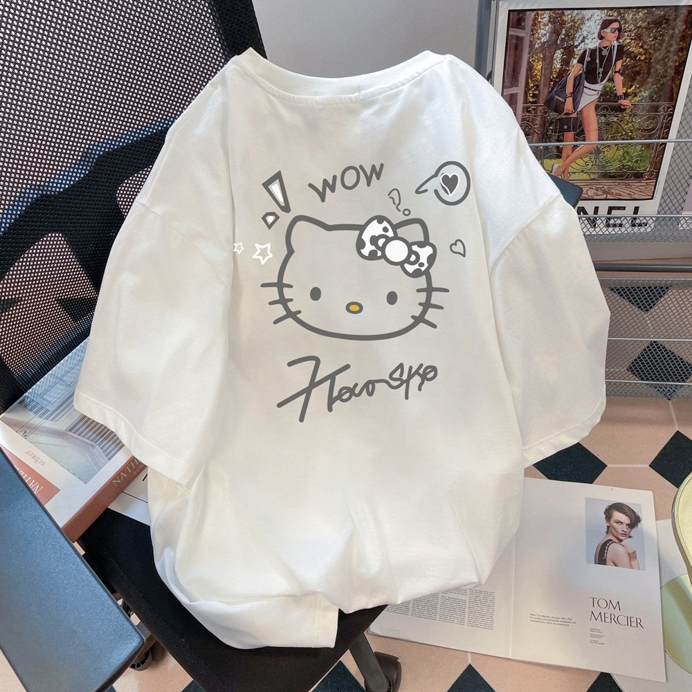 COD✅ (จัดส่งในกรุงเทพฯ) MAO Shop Kitty เสื้อยืดสั้นแขนกุดลายแมว ผ้าฝ้าย 100% ฤดูร้อนลำลองแขนห้าส่วน