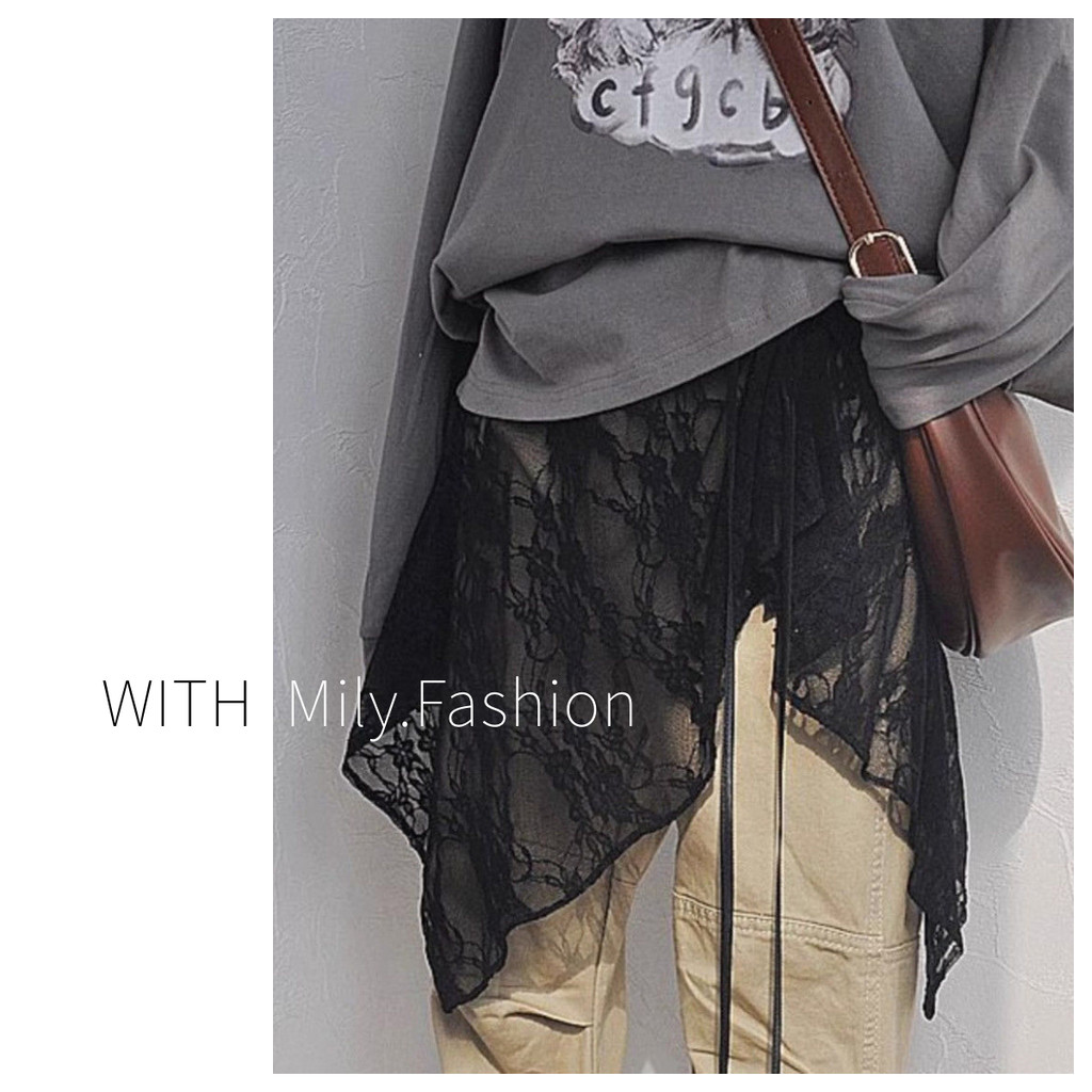 กระโปรงตาข่ายลูกไม้แบบผูกไม่สม่ำเสมอจาก Milyfashion สไตล์สั้นหลายชั้น