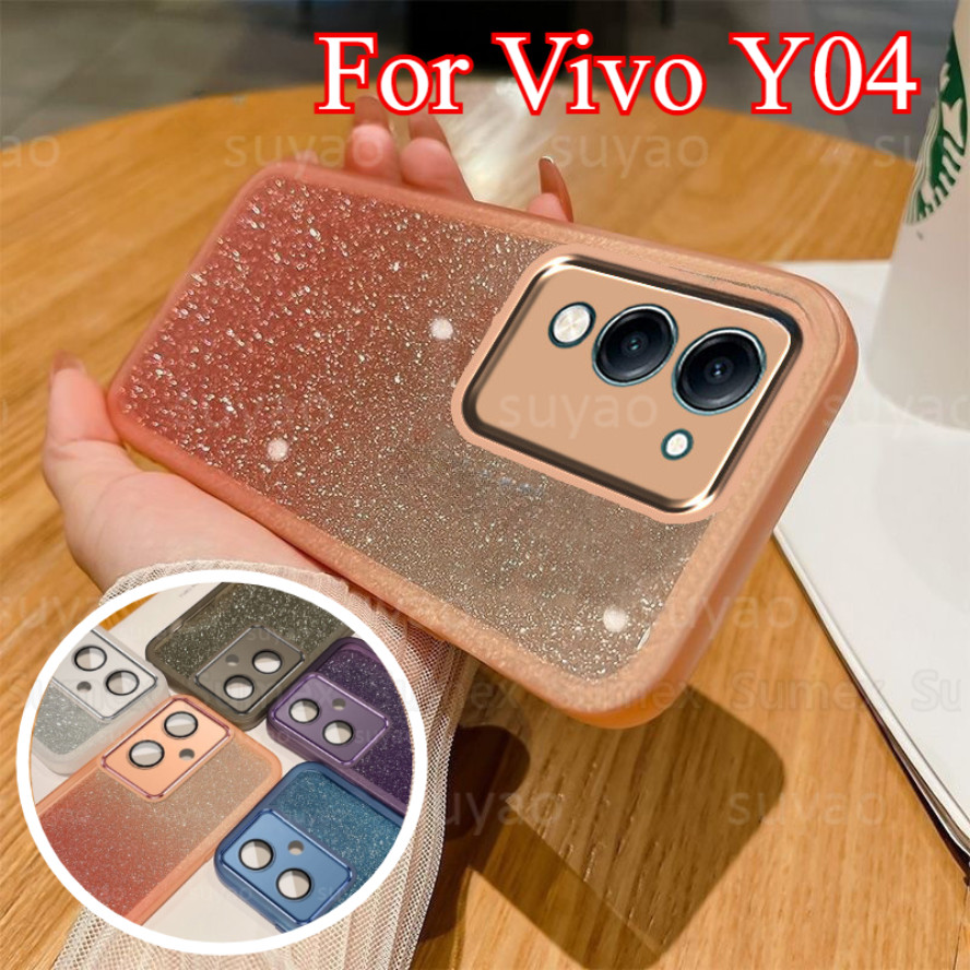 สําหรับVivo Y04 4G 2025 สาวน่ารักGlitterหรูหราชุบเคสโทรศัพท์ฝาครอบElectroplateกล้องกันกระแทกSoft TPU