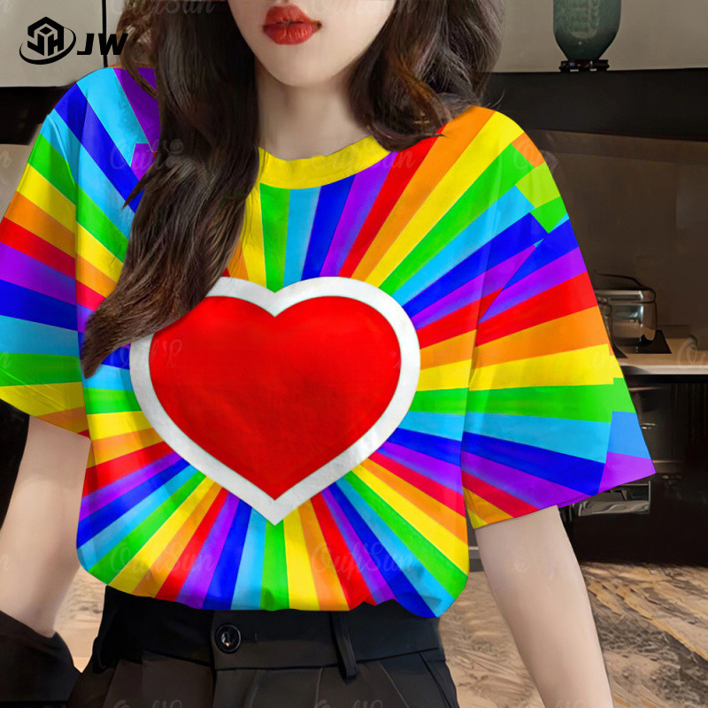 2025 เสื้อยืดแฟชั่นผู้หญิงแบบยูนิเซ็กซ์ สีรุ้ง แขนสั้น แห้งเร็ว น้ำหนักเบา