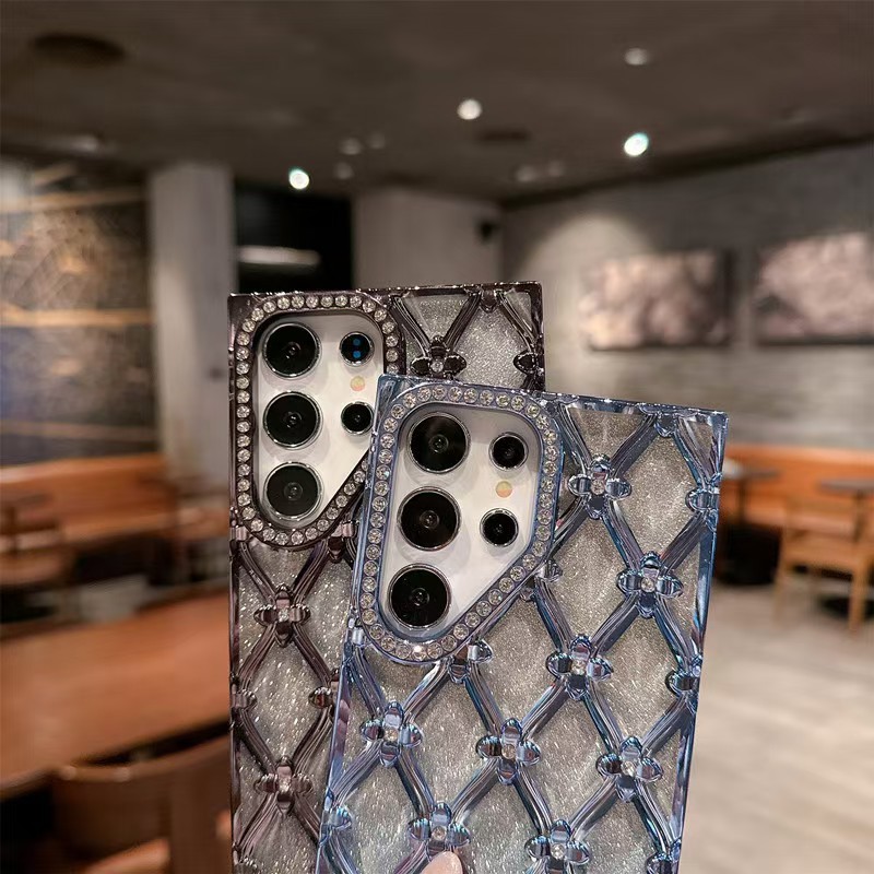 SAMSUNG หรูหราชุบrhombusรูปแบบbling Glitter Rhinestone 3Dดอกไม้สําหรับSamsung Galaxy S25 Ultra S24 S23 Ultra Plus S24FE A16 5Gกันกระแทกนุ่ม - รูปที่ 2