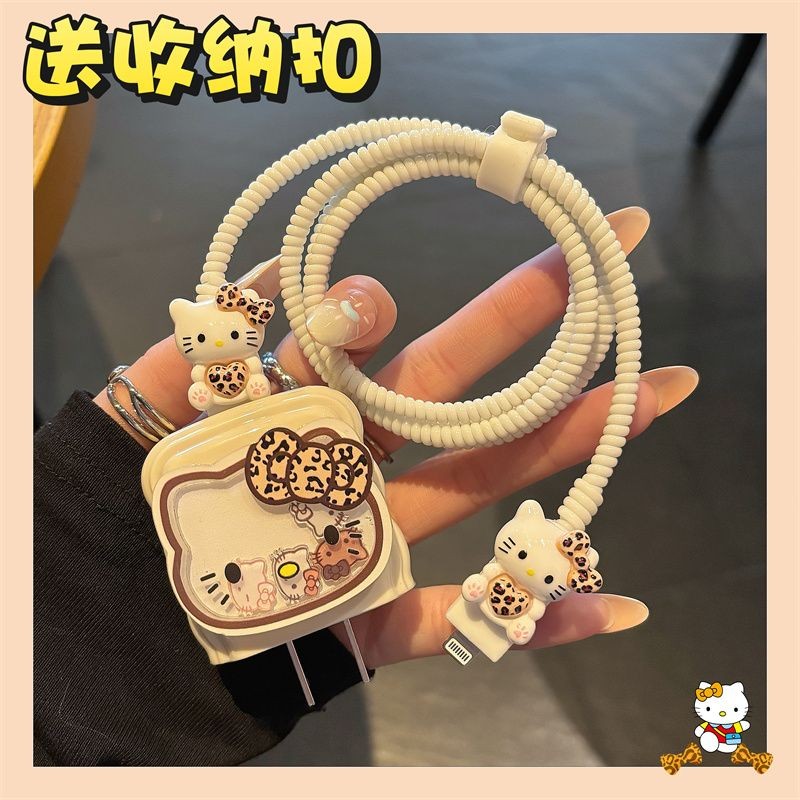 SANRIO 4 in 1/น่ารักการ์ตูนSanrio Hello kitty DIY 18w/20w Charger Protectorชุดเครื่องชาร์จสายProtectorสําหรับiPhone11 12 13 14 15 16pro max