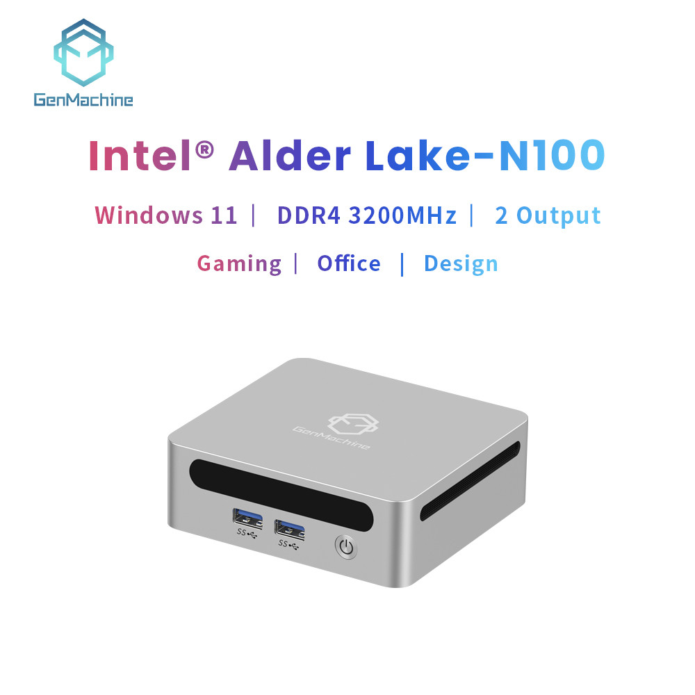GenMachine แบบพกพา Mini PC Intel NUC 12th N100 สําหรับเล่นเกม/สํานักงาน/ออกแบบ/HTPC/นักเรียน mini pc