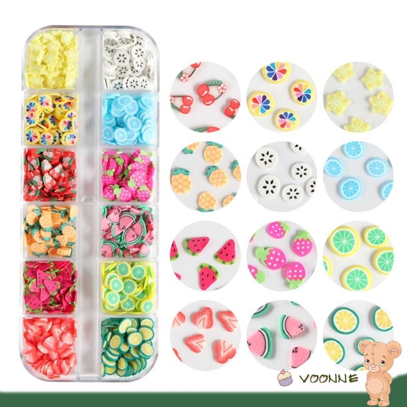 Voonne 12Grids Slime 3D Polymer Slices UV Epoxy Resin Mold Filler ผลไม้ Soft Clay ลูกปัด