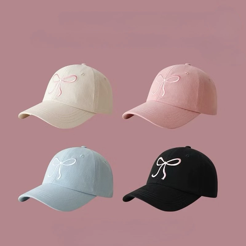 หมวกแก็ป (ปักโบว์) หมวกเบสบอล แฟชั่นเกาหลี cotton cap หมวกเดินป่า