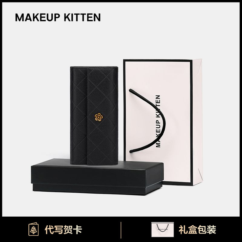 แต่งหน้า KITTEN กระเป๋าสตางค์สุภาพสตรียาวหนังแท้ผู้หญิง 2023 คลัทช์ความจุขนาดใหญ่ 2024 คลิปเหรียญ Y4