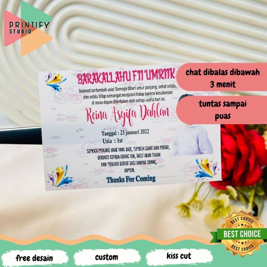 Printify ป้ายสติ๊กเกอร์ Hampers วันเกิดสแควร์สติกเกอร์คําเชิญวันเกิดเด็กวันเกิดพิมพ์ที่กําหนดเอง