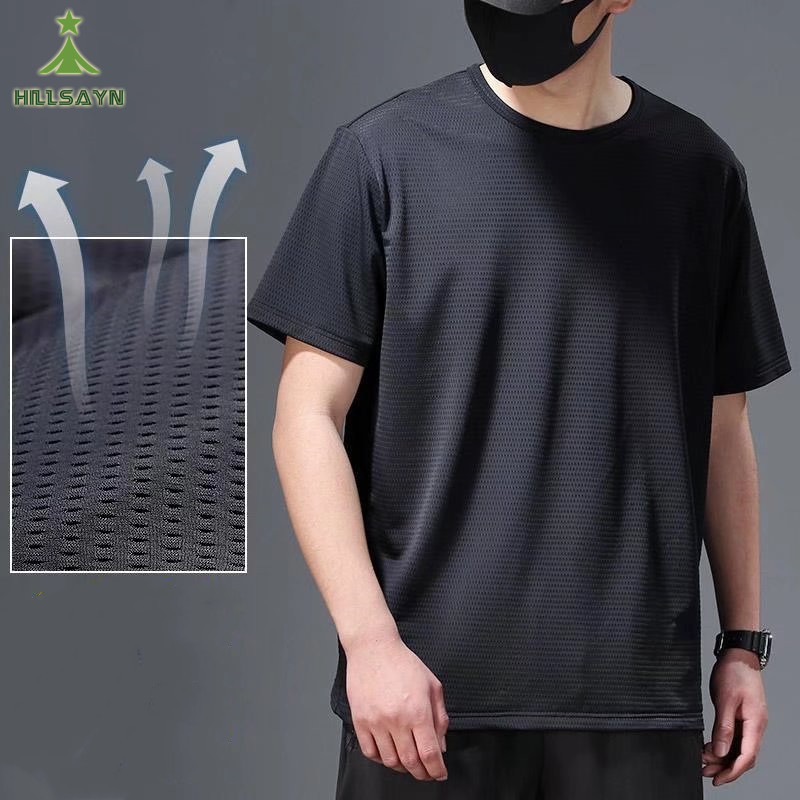 HillsayN Ice Silk Short Sleeved T-Shirt Mens Casual Loose Quick-Drying Sports