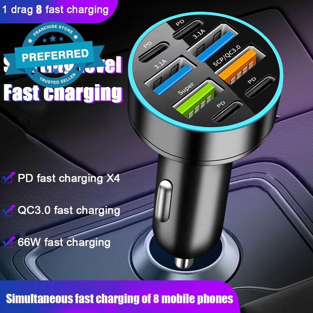 จอแสดงผลดิจิตอลในรถยนต์ 66w Fast Charger 8 พอร์ต Usb+pd H2n4