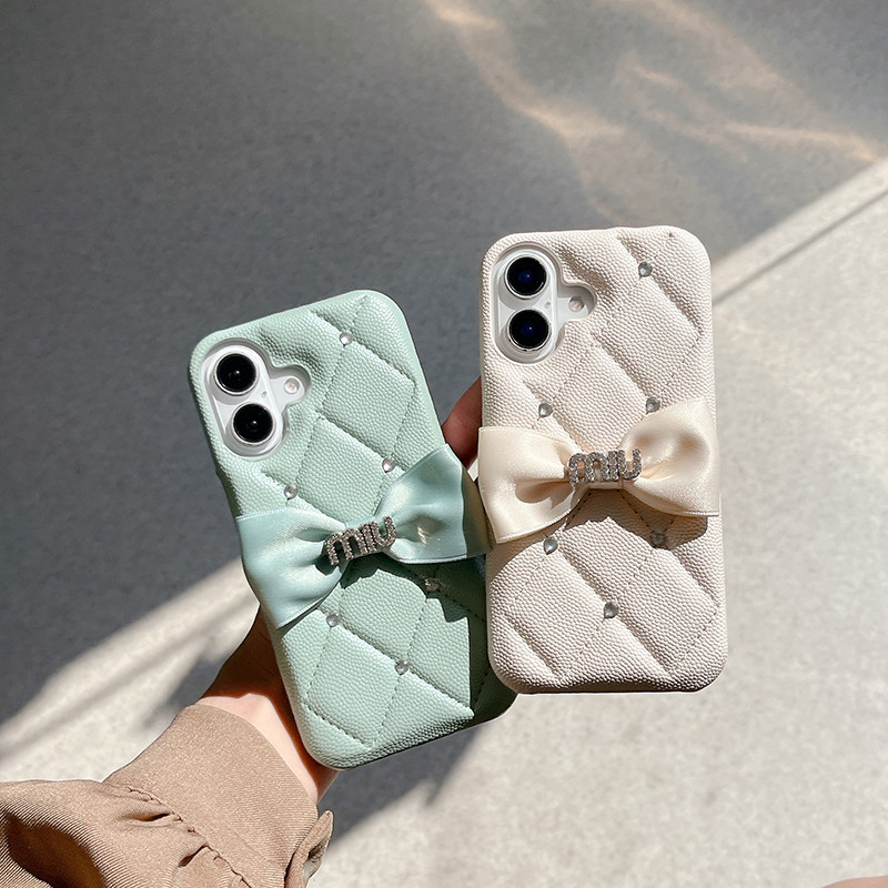 หรูหราหนัง Bowknot เคสโทรศัพท์ IPhone 16 ProMax 14 Plus 13 12 15 Pro max 11 16promax 15promax 14promax 16plus 15plus 14plus 16pro 15pro พร้อมโลโก้แบรนด์ฝาครอบป้องกัน