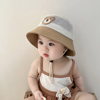 หมวกเด็ก หมวกกันแดดเด็ก ป้องกันรังสียูวี ลําลอง ลายหมีน้อยน่ารัก บางและระบายอากาศได้ดีหมวกบักเก็ตเด็ก