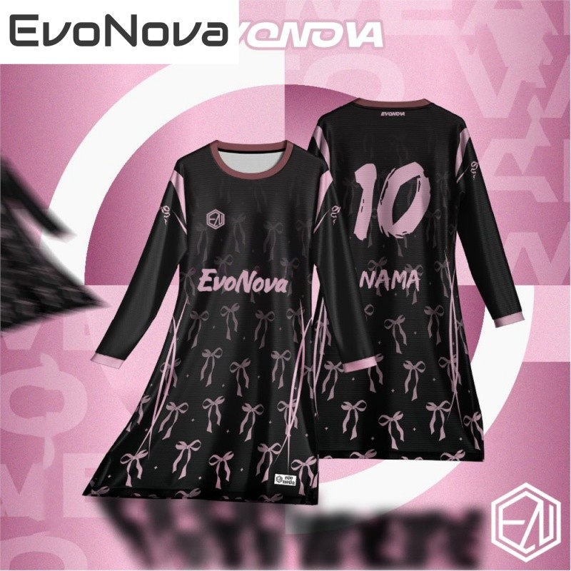 Evonova Coquette ริบบิ้นโบว์สีชมพูพรีเมี่ยมย์ muslimah ราคาถูกย์ murah เสื้อแขนยาวไมโครไฟเบอร์กีฬา muslimah ฟรีหมายเลขชื่อที่กำหนดเอง