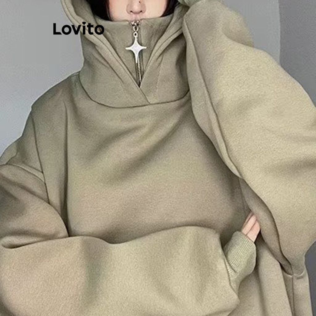 Lovito เสื้อสเวตเตอร์ซิปธรรมดาสำหรับผู้หญิง LNA77887