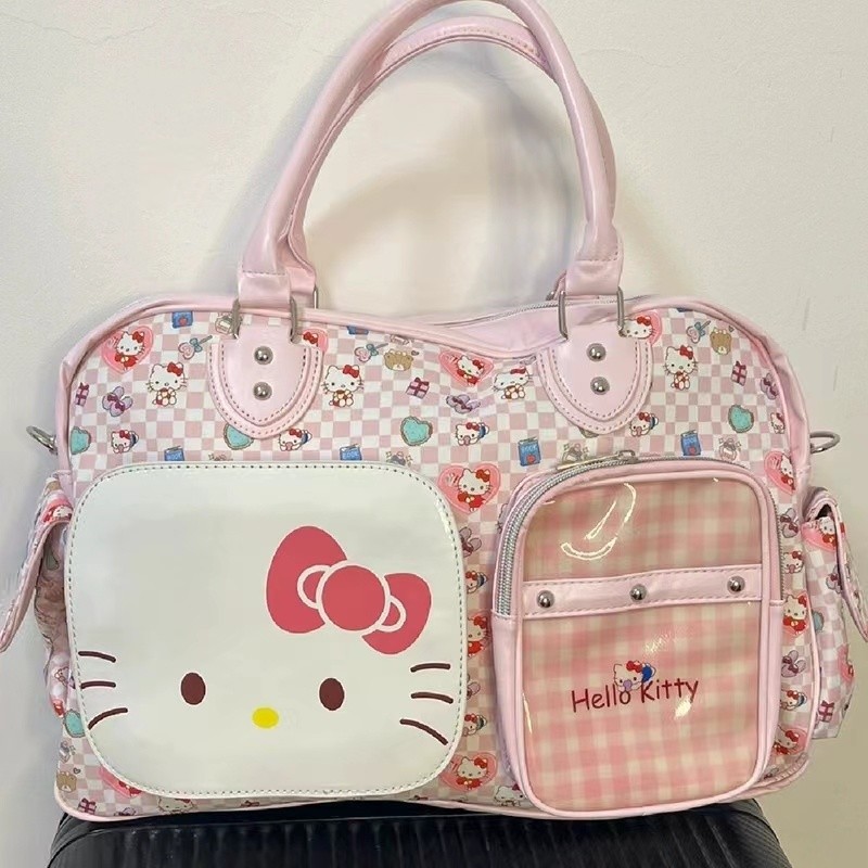 Hellokitty กระเป๋าเดินทางกระเป๋าเดินทางแบบพกพาอเนกประสงค์ความจุขนาดใหญ่
