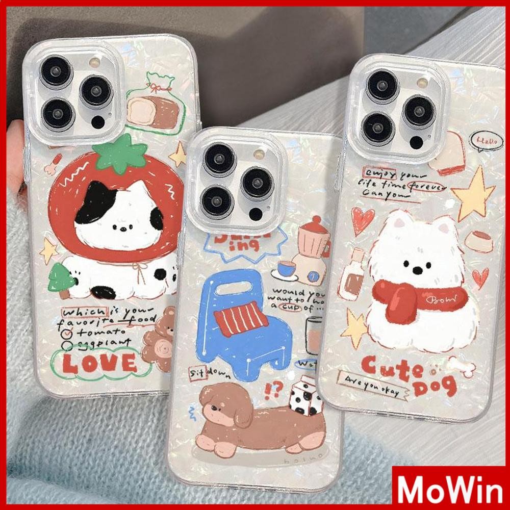 Mowin - เคส iPhone 16 Pro Max สีสันสดใส เปลือกหอยโฮโลแกรม เลเซอร์ เคสใส TPU ลูกแมวและลูกสุนัข สำหรับ iPhone 15 14 Pro max 13 12 11 XR XS 7 8Plus