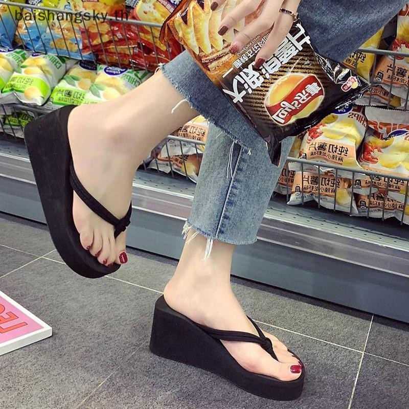 Byth Flip-Flopsสําหรับผู้หญิงฤดูร้อนแฟชั่นลําลองสวมใส่ด้านนอกรองเท้าส้นสูงFlip-flops Insอินเทรนด์ลื่นส้นลาดรองเท้าแตะชายหาดริมทะเลสําหรับผู้หญิงbyth