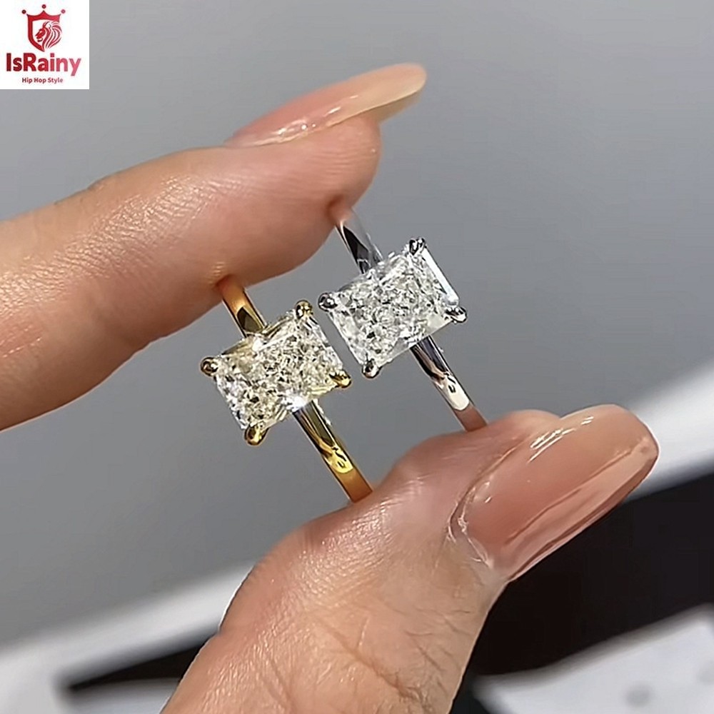 6*8 มม.บดน้ําแข็งตัด Lab สร้าง Sapphire อัญมณี 18K Gold Plated 925 Silver Party แหวนเครื่องประดับ